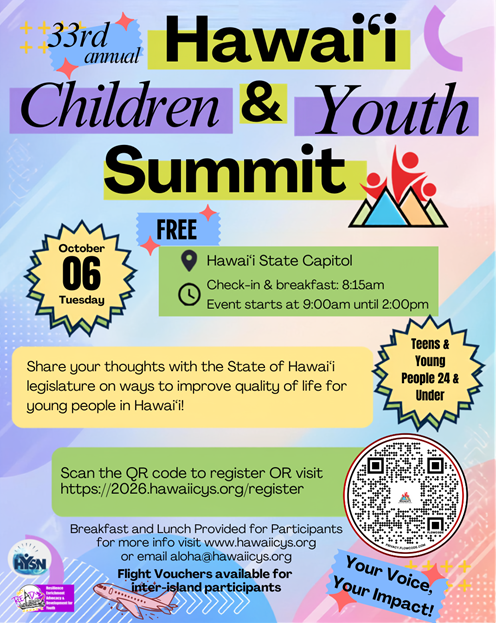 Hawai'i Children & Youth Summit flyer.